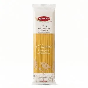 Paquete de Spaghetti Ristoranti N. 14 Granoro de 500g de sémola de trigo duro.