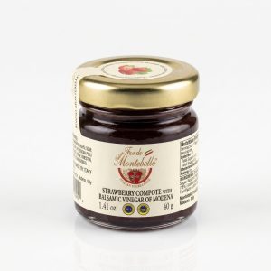 Frasco miniatura de Compota de fresa Fondo Montebello 40g con Vinagre Balsámico de Módena I.G.P.