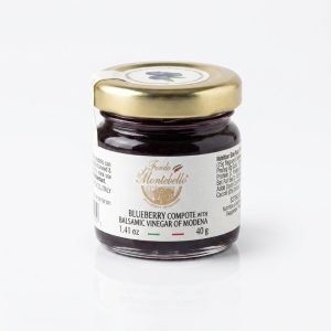 Frasco miniatura de Compota de arándanos Fondo Montebello 40g con Vinagre Balsámico de Módena I.G.P.